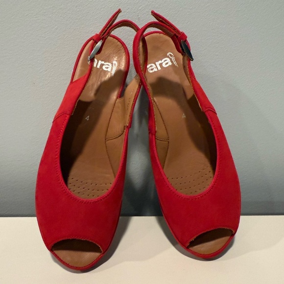 Ara Red Suede Colleen Slingback Leather Wedge Sandals - Size 6.5 - Picture 3 of 13